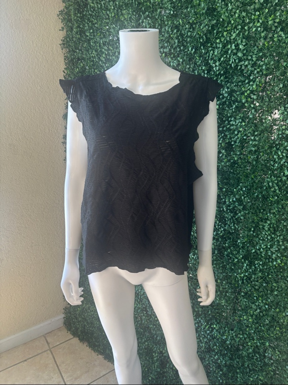 Women's Black Ruffle Sleeve Textured Blouse